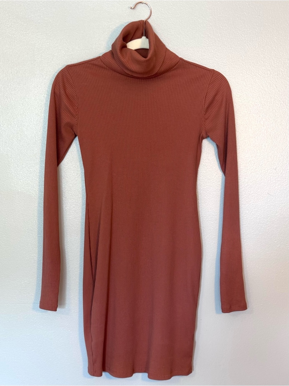 wild fable Ribbed Turtleneck Midi Dress in Rust